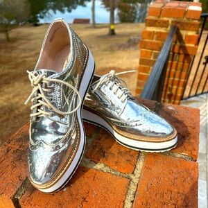 Shellys London Tommy Silver Lace-Up Platform Wingtip Oxford Shoes – Size 8